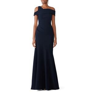 THEIA Navy Mermaid Gown Blue off-shoulder Formal Evening Dress Gown Sz 0 Rt $825